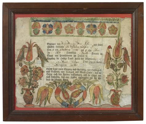 Berks County Pennsylvania Fraktur Dated 1791 Printed With Ink And