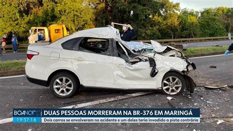 Acidente entre dois carros mata duas pessoas na BR 376 em Maringá diz