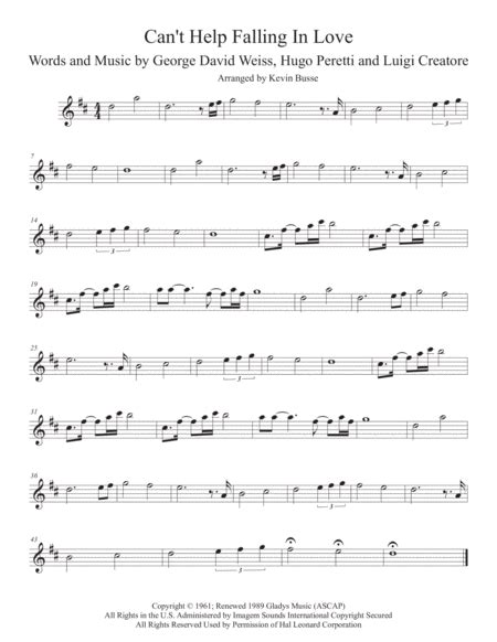 Can T Help Falling In Love Arr Kevin Busse By Elvis Presley Sheet Music For Violin Solo At