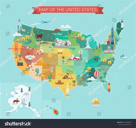 Usa Tourist Map Famous Landmarks Vector Stock Vector (Royalty Free ...