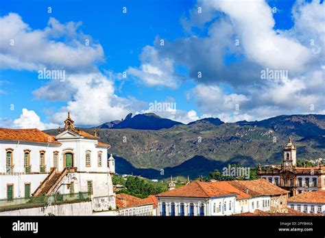 Historic Buildings And Baroque Churches In The City Of Ouro Preto Stock