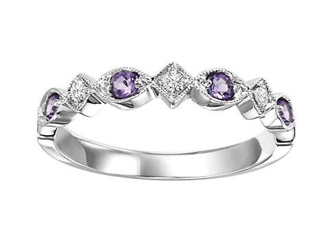 Created Alexandrite Birthstone Diamond Ring 10k White Gold Amethyst