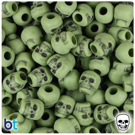 Olive Antique 11mm Skull Pony Beads 150pcs