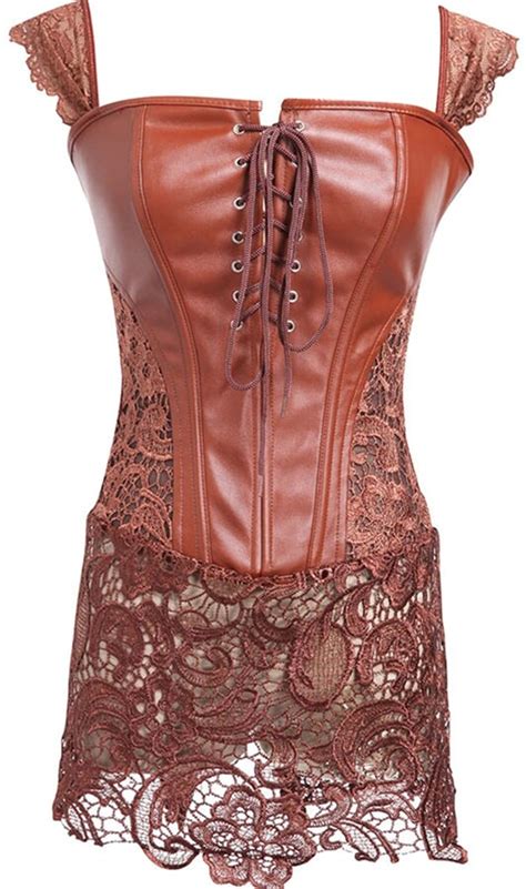 YUIJ Women S Sexy Faux Leather Corset Top Lace Skirt Black Steampunk Gothic Bustier Lingerie