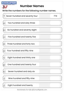 3-Digit Numbers for the names worksheet for Second,Third Grade - Printable Math Worksheets ...