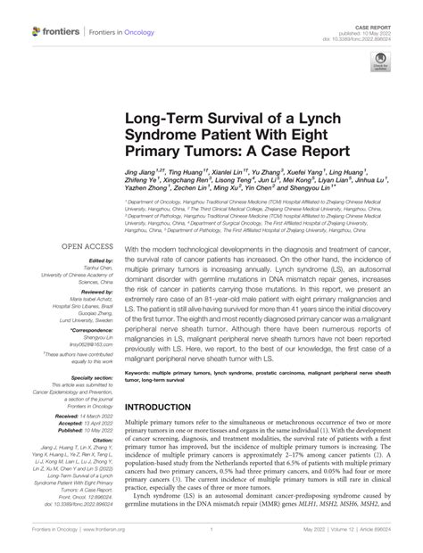 Pdf Long Term Survival Of A Lynch Syndrome Patient With Eight Primary