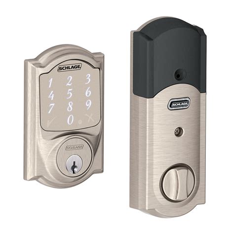 Schlage BE479 Cam Sense Camelot Satin Nickel Single-Cylinder Deadbolt 1-Cylinder Lighted Keypad ...