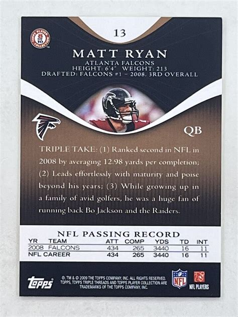 Matt Ryan Topps Triple Threads Sepia Nfl Falcons Qb