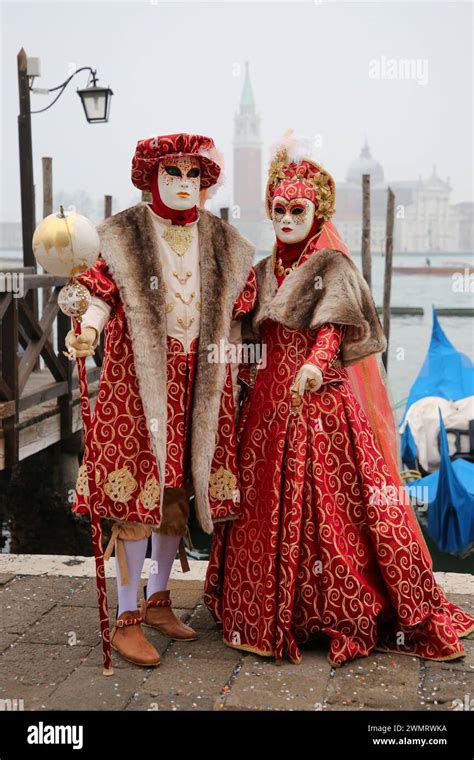 Venice Italy 8th Feb 2024 A Couple Seen Wearing Fancy Costumes During Event The Venice