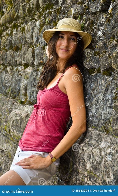 Pretty Girl Leaning Against A Wall Stock Photo Image Of Fashion