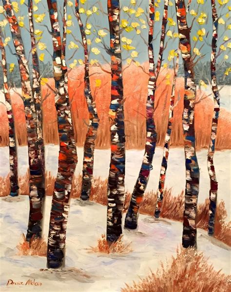 Aspen Trees In Winter A Few Leaves Left To Shed 2015 Oil Painting