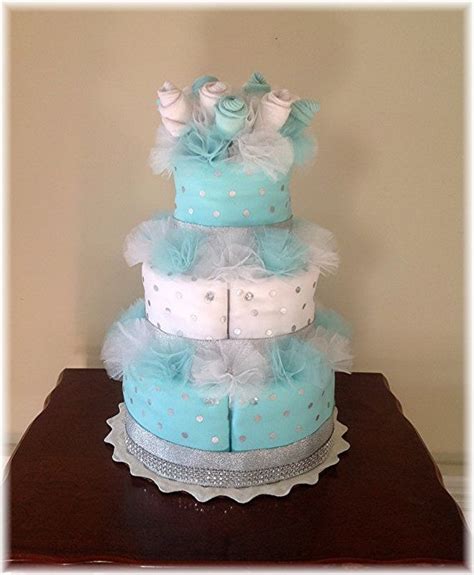 Tier Baby Sock Bouquet Burp Cloth Cake Teal And Silver Polka Dot