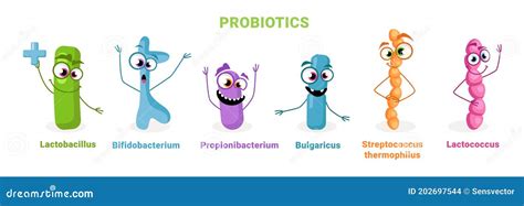 Probiotic Bacterium Microscopic Cells Emoji Set Stock Vector