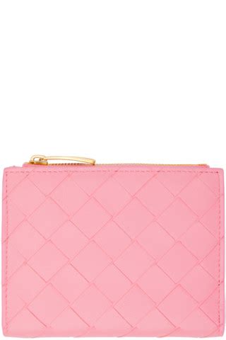 Bottega Veneta: Pink Small Intrecciato Bi-Fold Zip Wallet | SSENSE