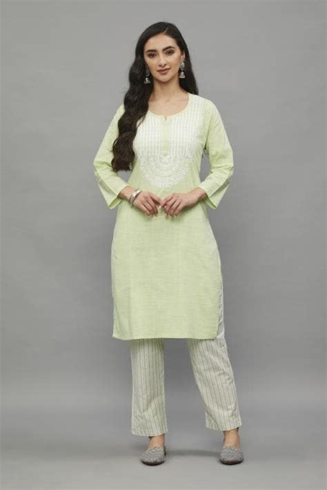 Buy Kalakarm Embroidered Lucknowi Chikankari Khadi Cotton Kurta With