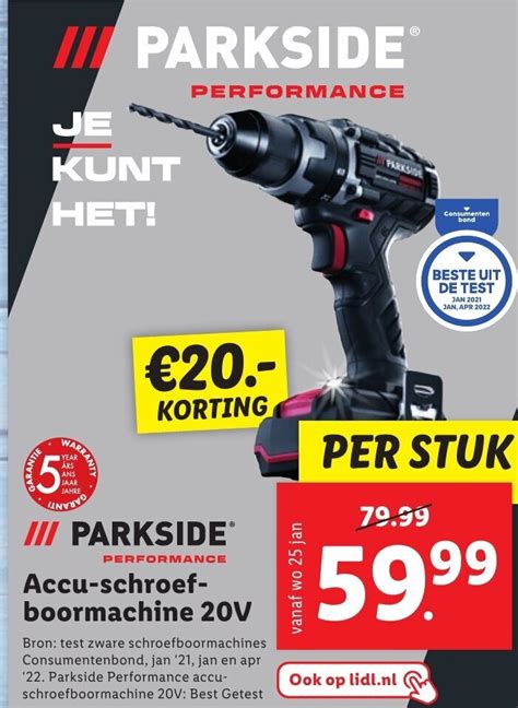 Parkside Accu Schroef Boormachine 20V Aanbieding Bij Lidl