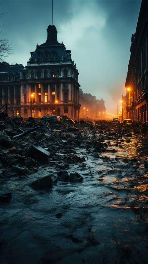 A Flooded City Street or the Aftermath of the Flood Stock Illustration ...