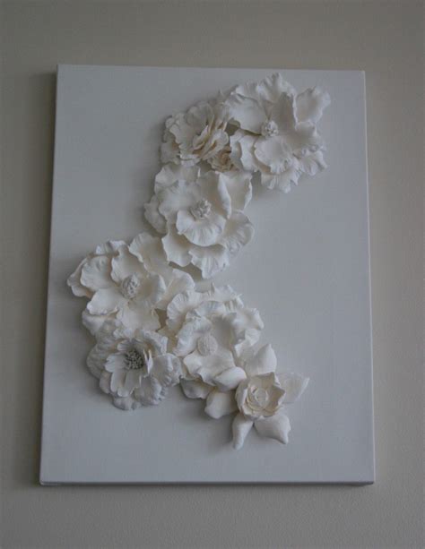 Canvas Art Work Clay Sculpture 3D Painting Wall Decoration White