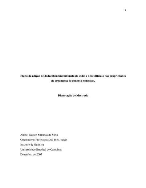 Pdf Efeito Da Adi O De Dodecilbenzenosulfonato De S Dio E Biq Iqm