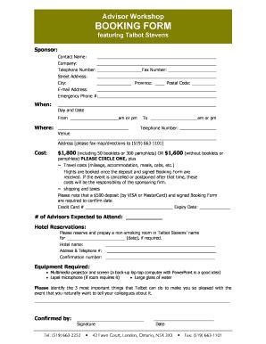 Fillable Online Advisor Presentation Booking Form Talbot Stevens Fax