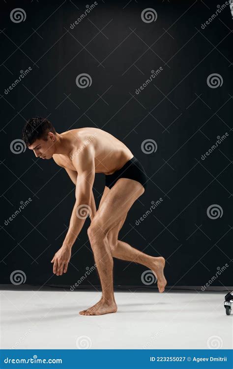 Bodybuilder Nude Muscular Body In Black Panties Posing Studio Stock Image Image Of Fitness
