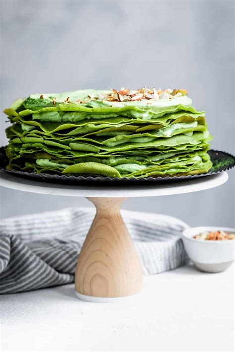 Gluten Free Matcha Crepe Cake With Whipped White Chocolate Ganache