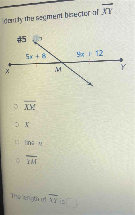 Solved Identify The Segment Bisector Of Overline Xy Overline Xm X