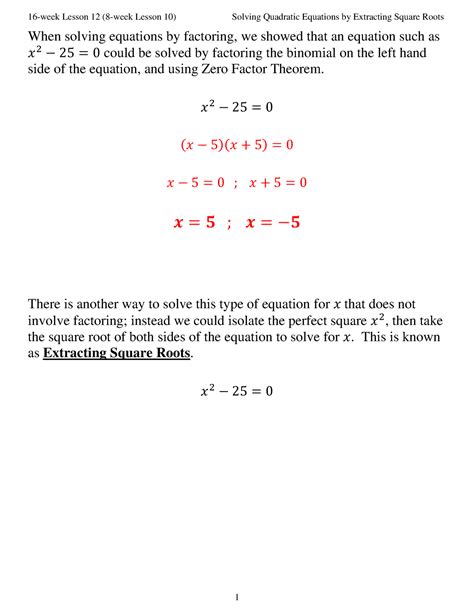 Solving Quadratic Equations By Extracting Square Roots When Solving