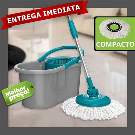 Mop Duas Aguas Fit Giratório Esfregão Microfibra c Cesto Inox Flash