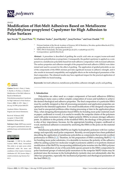 PDF Modification Of Hot Melt Adhesives Based On Metallocene Poly Ethylene Propylene Copolymer