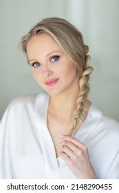 Beautiful Blonde Girl Braided Hair White Stock Photo 2148290455