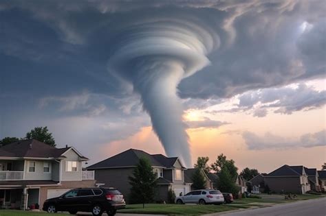 Tornado Funnel Cloud Descending From Sky Natural Disaster Photo Premium Ai Generated Image