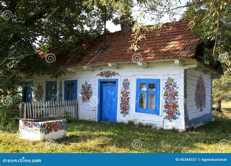 Hand Decorated Countryside House In Zalipie, Poland. Stock Photo ...