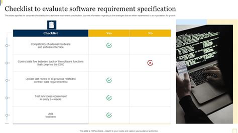 Checklist To Evaluate Software Requirement Specification Ppt Example