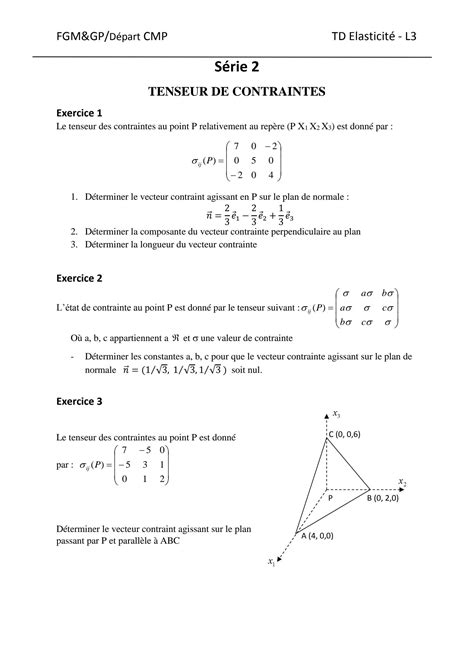 Solution Exercices Chapitr Tenseur De Contraintes Studypool