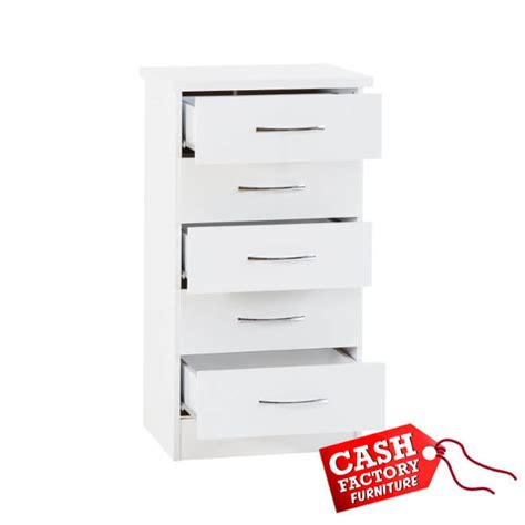 Nevada White 5 Drawer Narrow Chest Cash Factory Furniture