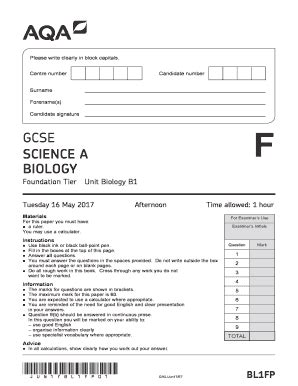 Fillable Online GCSE Biology Question Paper Unit 01 Revision Science