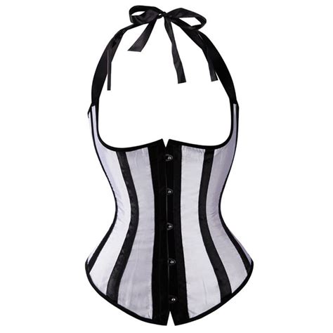 White Classic Halter Stripe Court Shaper Corset Corsets And Bustiers