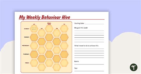 My Weekly Behaviour Hive Reward Chart Teach Starter