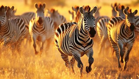 Premium Photo Large Herd Of Striped Zebras Grazing In African Savannah Generated By Ai