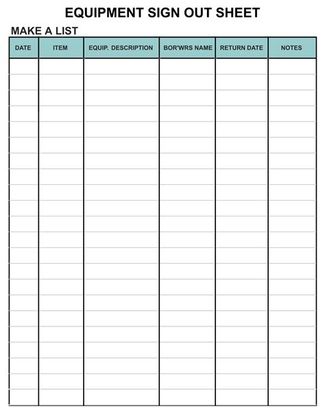 Sign Out Sheet Template