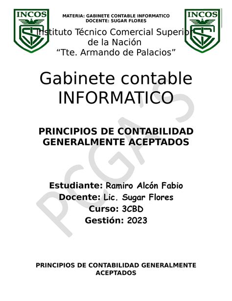 Principios De Contabilidad Generalmente Aceptados Docente Sugar