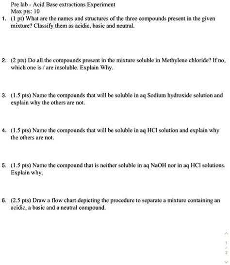 Solved Pre Lab Acid Base Extractions Experiment Max Pts 0 I Pt