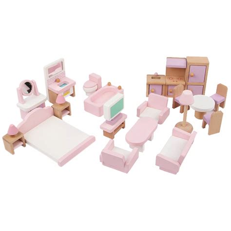 Pieces Wooden Dollhouse Furniture Toy Set Pink Shop Today Get