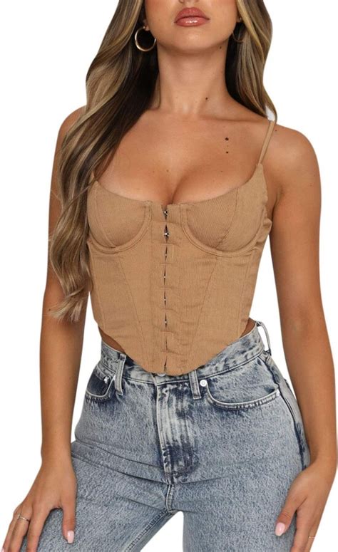 FeMereina Women S Corset Crop Top Sexy Push Up Bustier Backless Strap