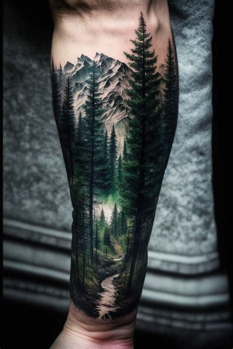 Forest and mountains tattoo in realism on the forearms | Tattoo ...