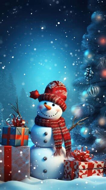 Premium Ai Image Christmas Card With Snowman And Gifts Generative Ai