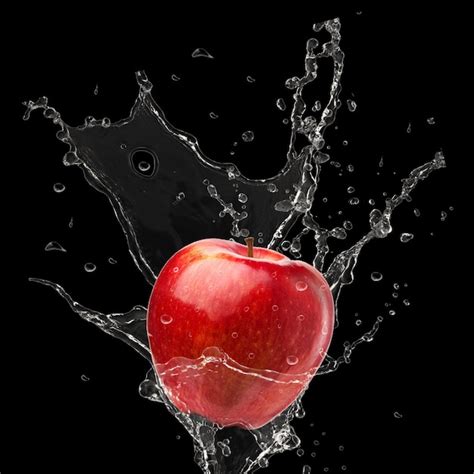 Manzana Roja Realista Y Salpicaduras De Agua Fondo Transparente Foto