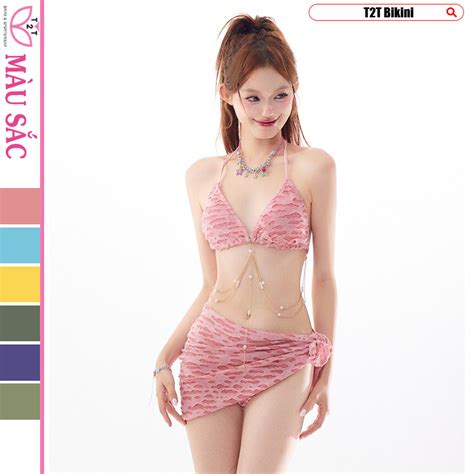Bộ đồ đi biển Bộ bikini váy kèm khăn siêu xinh chất liệu phi thun co giản mặc mã T TBikini