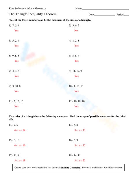 Free Printable Triangle Inequality Theorem Worksheets